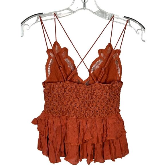 Free People Adella Cami NWT Winding Roads Rust Crochet Lace Peplum Ruffle XS - Picture 6 of 16